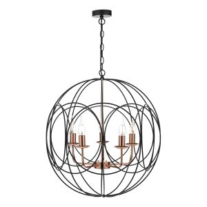 Phoenix 5 Light E14 Black With Copper Adjustable Round Pendant