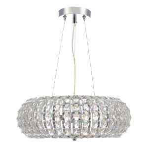 Piazza 3 Light E14 Polished Chrome Adjustable Pendant With Sparkling Faceted Square Crystals & Glass Diffuser