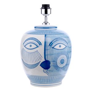 Picasso 1 Light E27 Small Ceramic Blue & White Fun Face Table Lamp With Inline Swtch (Base Only)