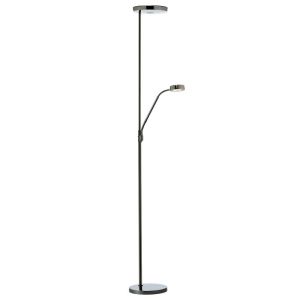 Pioneer 2 Light LED Integrated Black Chrome Mother & Child Floor Lamp With Dimmer Switch & Rocker Switch