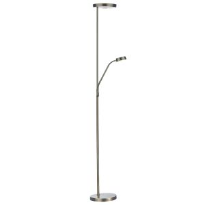 Pioneer 2 Light LED Integrated Antique Brass Mother & Child Floor Lamp With Dimmer Switch & Rocker Switch