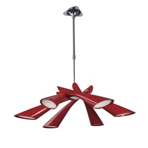 Pop 82cm Pendant/Ceiling Convertible To Semi Flush 6 Light E27, Gloss Red/White Acrylic/Polished Chrome, CFL Lamps INCLUDED