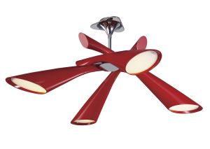 Pop 76cm Ceiling Convertible To Semi Flush 4 Light E27, Gloss Red/White Acrylic/Polished Chrome, CFL Lamps INCLUDED