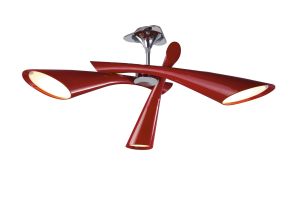 Pop 76cm Ceiling Convertible To Semi Flush 3 Light E27, Gloss Red/White Acrylic/Polished Chrome, CFL Lamps INCLUDED