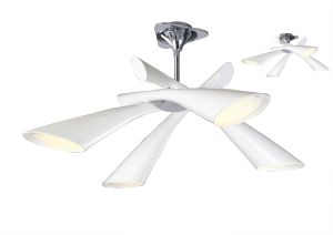Pop Ceiling Semi Flush Convertible 4 Light E27, Gloss White/White Acrylic/Polished Chrome, CFL Lamps INCLUDED