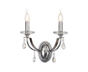 Porto Wall Lamp 2 Light E14, Polished Chrome/Satin Nickel/Clear Crystal