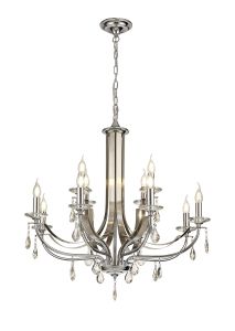 Porto Pendant 12 Light E14 Polished Chrome/Satin Nickel/Clear Crystal