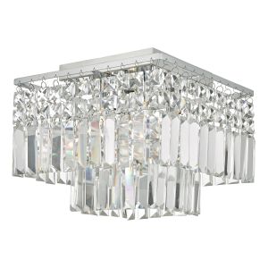 Poseidon 4 Light G9 Polished Chrome Flush Ceiling Fitting With 2 Tiers Of Coffin & Square Cut Crystals