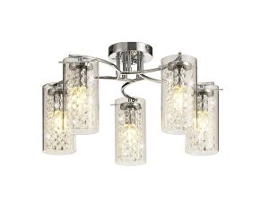 Pqube Semi Flush Light, 5 x E14, Polished Chrome/Crystal/Glass