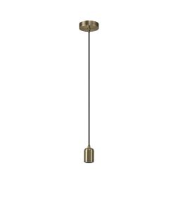Prema 10cm 1m Suspension Kit 1 Light Antique Brass/Black Braided Cable, E27 Max 60W, c/w Ceiling Bracket