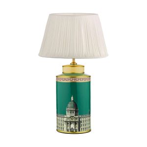 Prospect 1 Light E27 Green/Gold Table Lamp With In-Line Switch C/W Ulyana Ivory Faux Silk Pleated 40cm Shade