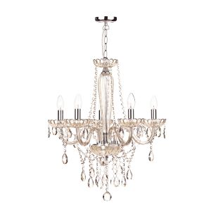 Raphael 5 Light E14 Champagne With Polished Chrome Detail Adjustable Chandelier Pendant With Champagne Coloured Glass Crystal