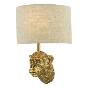 Raul 1 Light E14 Gold Monkey Wall Light C/W Natural Linen Shade