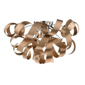 Rawley 5 Light G9 Polished Chrome Flush Ceiling Fitting Features Ribbons Of Brushed Copper