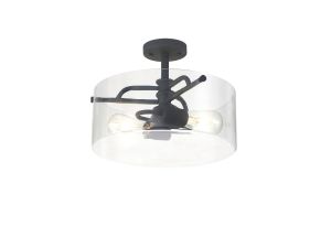 Reidy 35cm Semi Flush Ceiling, 2 Light E27, Anthracite / Clear Glass