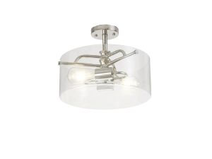 Reidy 35cm Semi Flush Ceiling, 2 Light E27, Polished Nickel / Clear Glass