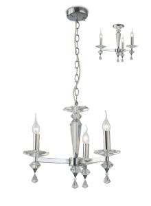 Renzo Pendant Semi-Flush Convertible 3 Light E14 Polished Chrome/Crystal