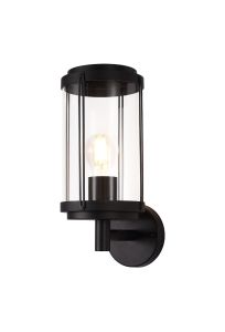 Reva Upward Wall Lamp, 1 x E27, IP44, Black/Clear PC, 2yrs Warranty