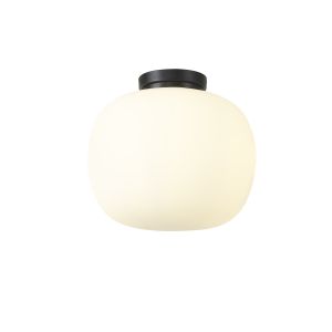 Reya Medium Oval Ball Flush Fitting 1 Light E27 Matt Black Base With Frosted White Glass Globe