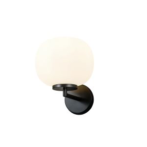 Reya Small Oval Ball Wall Light 1 Light E27 Matt Black Base With Frosted White Glass Globe
