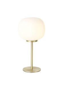 Reya Small Oval Ball Tall Table Lamp 1 Light E27 Satin Gold Base With Frosted White Glass Globe