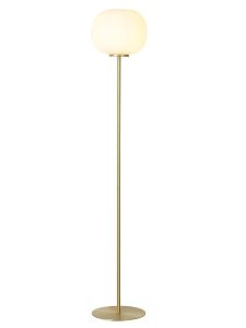 Reya Medium Oval Ball Floor Lamp 1 Light E27 Satin Gold Base With Frosted White Glass Globe