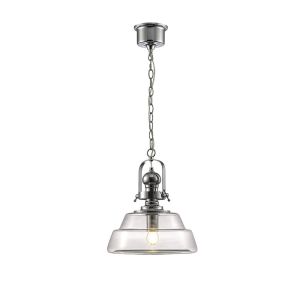 Reyna Single Medium Pendant 1 Light E27 Polished Chrome/Clear Glass