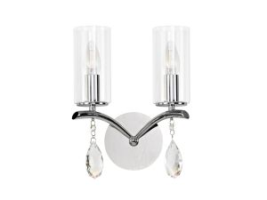 Rhea Wall Lamp Switched 2 Light E14 Polished Chrome/Crystal With Clear Glass