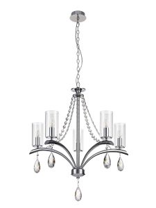 Rhea Pendant 5 Light E14 Polished Chrome/Crystal With Clear Glass