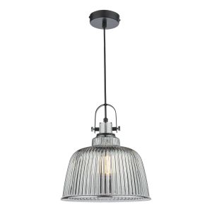 Rhode 1 Light E27 Polished Chrome Adjustable Single Large Pendant C/W Smoked Glass Shade