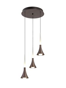 Rockford 3 Light Round Pendant, 3 x 5W LED, 3000K, 447lm, Satin Brown, 3yrs Warranty