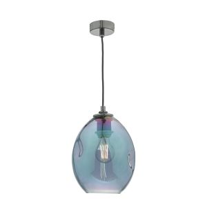 Rogan 1 Light E27 Black Nickel Adjustable Pendant With Iridised Glass Shade