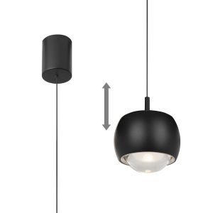 Roller 7.7cm Rise And Fall Pendant, 12W LED, 3000K, 1000lm, Black, 3yrs Warranty