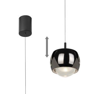 Roller 7.7cm Rise And Fall Pendant, 12W LED, 3000K, 1000lm, Chrome/Black, 3yrs Warranty