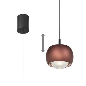 Roller 7.7cm Rise And Fall Pendant, 12W LED, 3000K, 1000lm, Coffee/Black, 3yrs Warranty