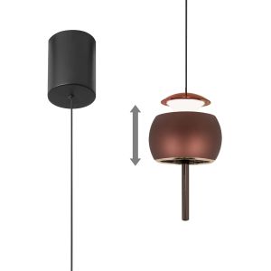 Roller 9.6cm Rise And Fall Pendant, 12W LED, 3000K, 450lm, Coffee/Black, 3yrs Warranty