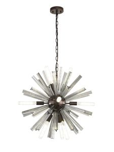 Akon 10 Light E14, Round Pendant Brown Oxide / Smoke Glass