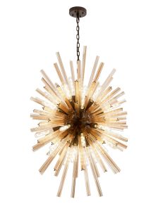 Akon 32 Light E27, Vertical Oval Pendant Brown Oxide / Champagne Glass, Item Weight: 22kg