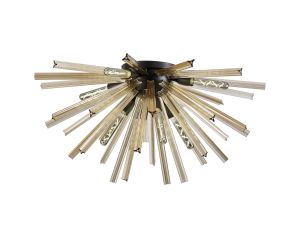 Akon 8 Light E27, Semi Flush Matt Black / Champagne Gold Glass