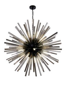 Akon 32 Light E27, Round Pendant Matt Black / Smoke Glass, Item Weight: 30kg