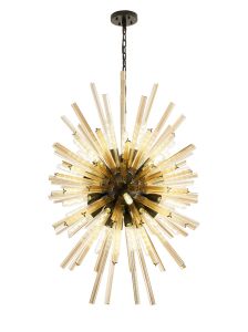 Akon 32 Light E27, Vertical Oval Pendant Matt Black / Champagne Glass, Item Weight: 22kg