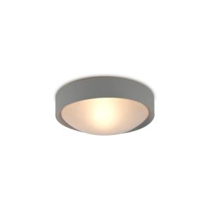 Rondo 24cm IP44 1 Light E27 Flush Ceiling Light, Silver Frame With Frosted Glass