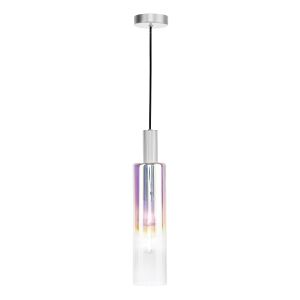 Ruben 1 Light Satin Silver Adjustable Pendant With Iridised Ribbed Glass Shade