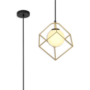 Russell Single Pendant, 1 Light Adjustable E14, Matt Black/Painted Gold