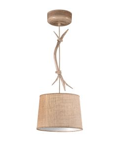 Sabina Pendant 30cm Round, 1 x E27 (Max 20W), Imitation Wood, Linen Shade