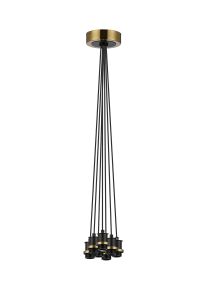 Salas 1.3m Round Cluster Suspension Kit, 7 Light E14, Brass / Satin Black