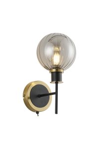 Salas Switched Wall Light, 1 Light E14 With 15cm Round Segment Glass Shade, Brass, Smoke Plated & Satin Black