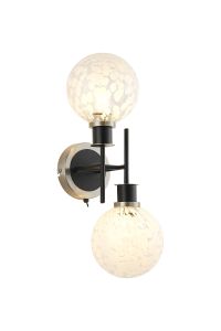 Salas Switched Wall Light, 2 Light E14 With 15cm Round Speckled Glass Shade, Satin Nickel, White & Satin Black