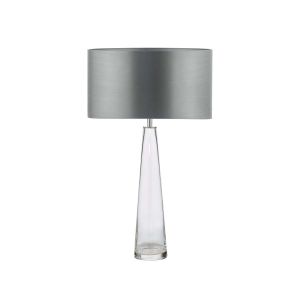 Samara 1 Light E27 Clear Glass Table Lamp With Inline Switch C/W Hilda Grey Faux Silk 35cm Drum Shade