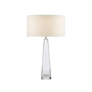 Samara 1 Light E27 Clear Glass Table Lamp With Inline Switch C/W Pyramid White Linen 35cm Drum Shade